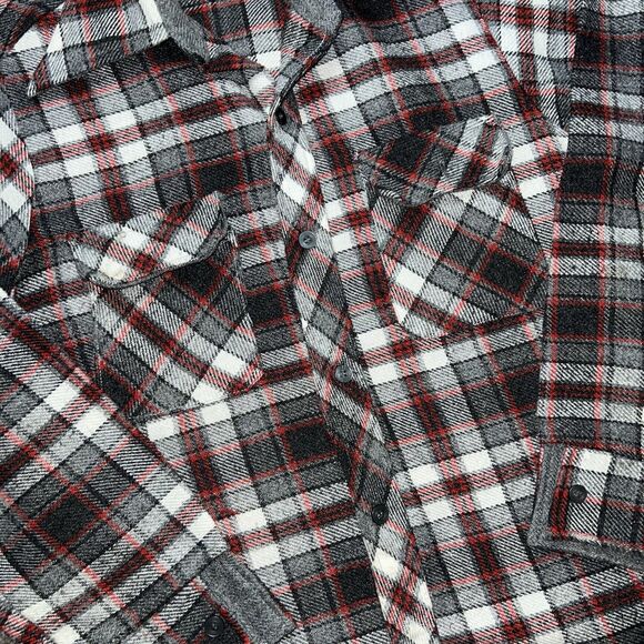 VTG 70s tag WRANGLER Gray & red tones Wool Flannel Plaid Long sleeve Shirt Large - Picture 2 of 6